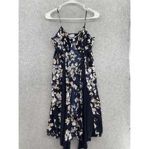 Simply Vera Wang Dress Sleeveless Handkerchief Hem Blue Floral Size XS